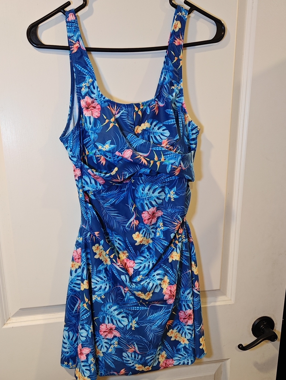 Blue Tropical Floral One-Piece Swim Dress